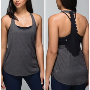 Lululemon 105 F Singlet Tank Top Womens 6 Charcoal Laced Racerback Scalloped